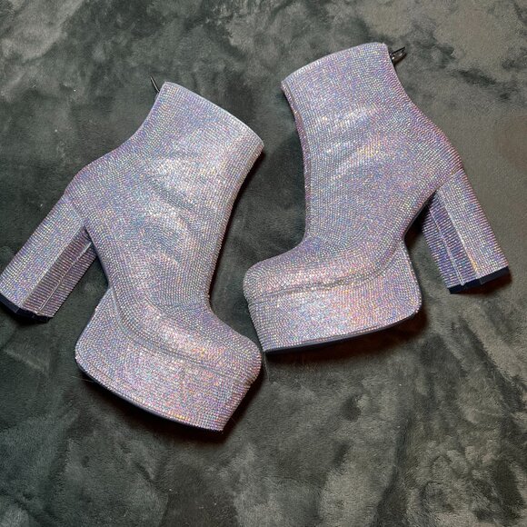 Dolls Kill Shoes - 70's Platform Rhinestoned Crystal Boots